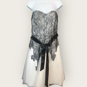 Max and Cleo Size 10 Strapless Eggshell White & Black Lace Women’s Dress